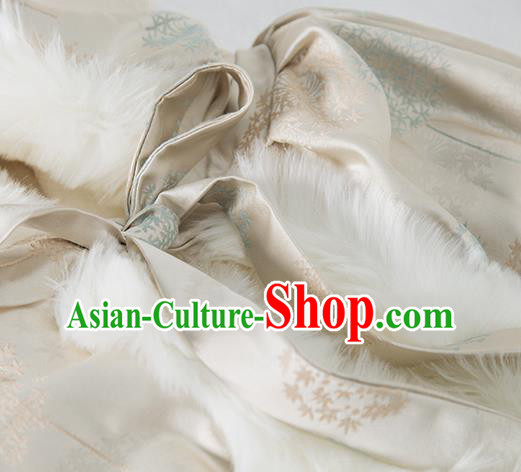 Chinese Traditional Winter Light Golden Satin Long Cape Ancient Princess Cloak Clothing
