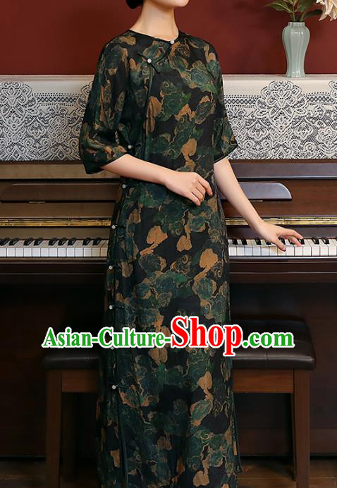 Chinese National Woman Costume Traditional Printing Clouds Cheongsam Classical Qipao Dress