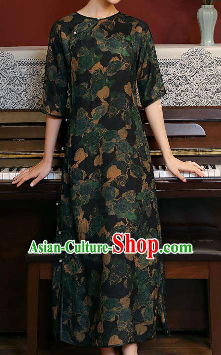 Chinese National Woman Costume Traditional Printing Clouds Cheongsam Classical Qipao Dress