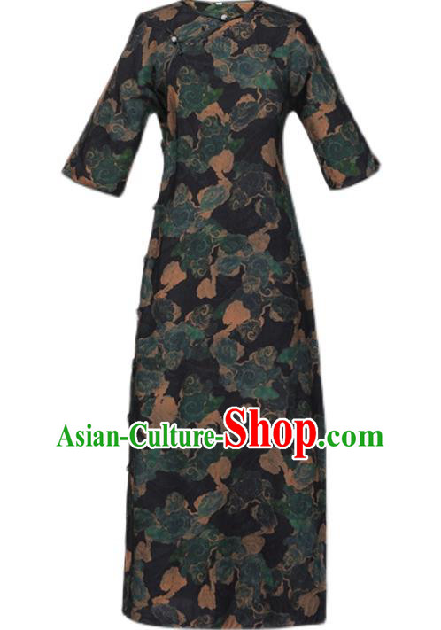 Chinese National Woman Costume Traditional Printing Clouds Cheongsam Classical Qipao Dress