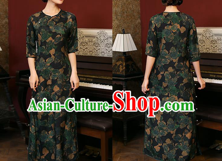 Chinese National Woman Costume Traditional Printing Clouds Cheongsam Classical Qipao Dress