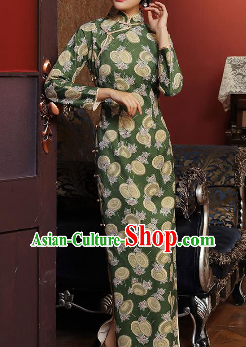 Chinese Classical Green Qipao Dress National Tang Suit Costume Traditional Shanghai Lady Cheongsam