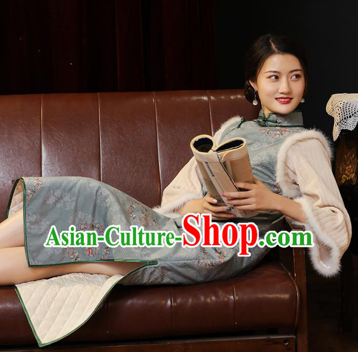 Chinese Classical Winter Qipao Dress National Shanghai Woman Costume Traditional Printing Cotton Wadded Cheongsam