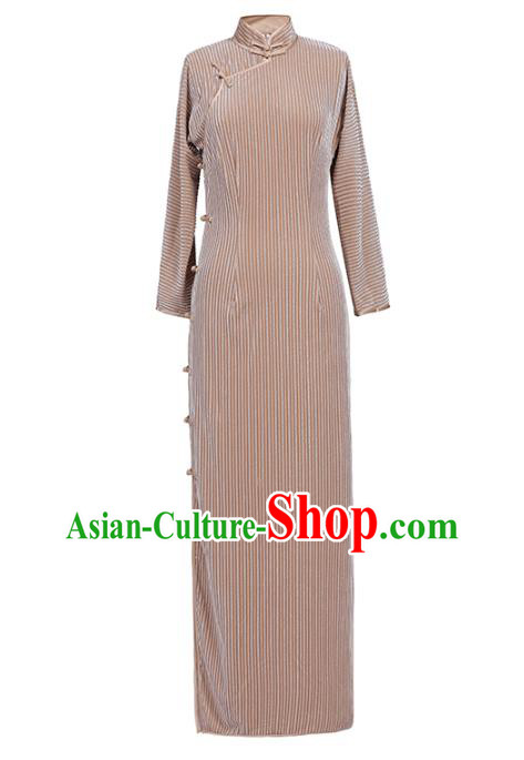 Chinese Classical Dance Qipao Dress National Shanghai Lady Costume Traditional Pleuche Cheongsam