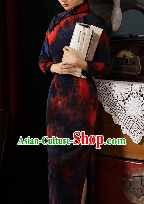 Chinese Traditional Old Shanghai Cheongsam National Young Lady Costume Classical Tie Dye Qipao Dress