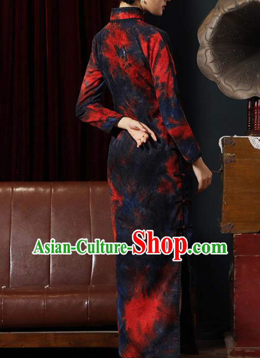 Chinese Traditional Old Shanghai Cheongsam National Young Lady Costume Classical Tie Dye Qipao Dress