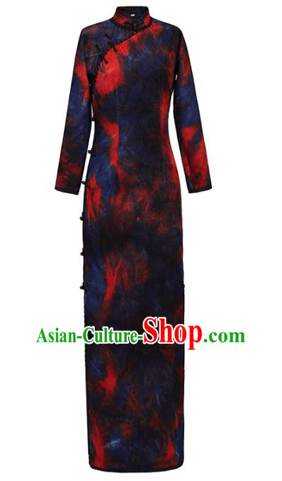 Chinese Traditional Old Shanghai Cheongsam National Young Lady Costume Classical Tie Dye Qipao Dress