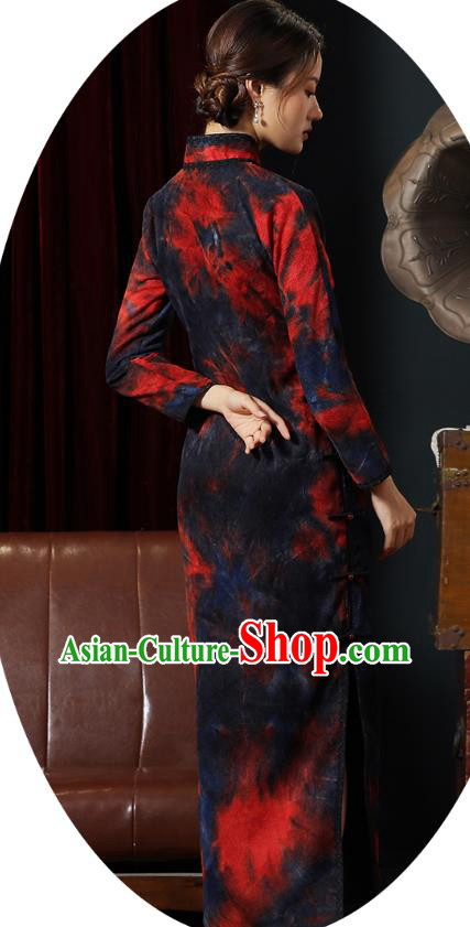 Chinese Traditional Old Shanghai Cheongsam National Young Lady Costume Classical Tie Dye Qipao Dress