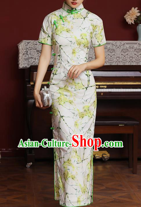 Chinese National Tang Suit Costume Traditional Printing Cheongsam Classical Young Lady Qipao Dress