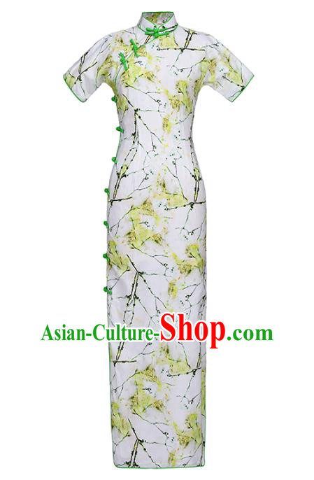 Chinese National Tang Suit Costume Traditional Printing Cheongsam Classical Young Lady Qipao Dress