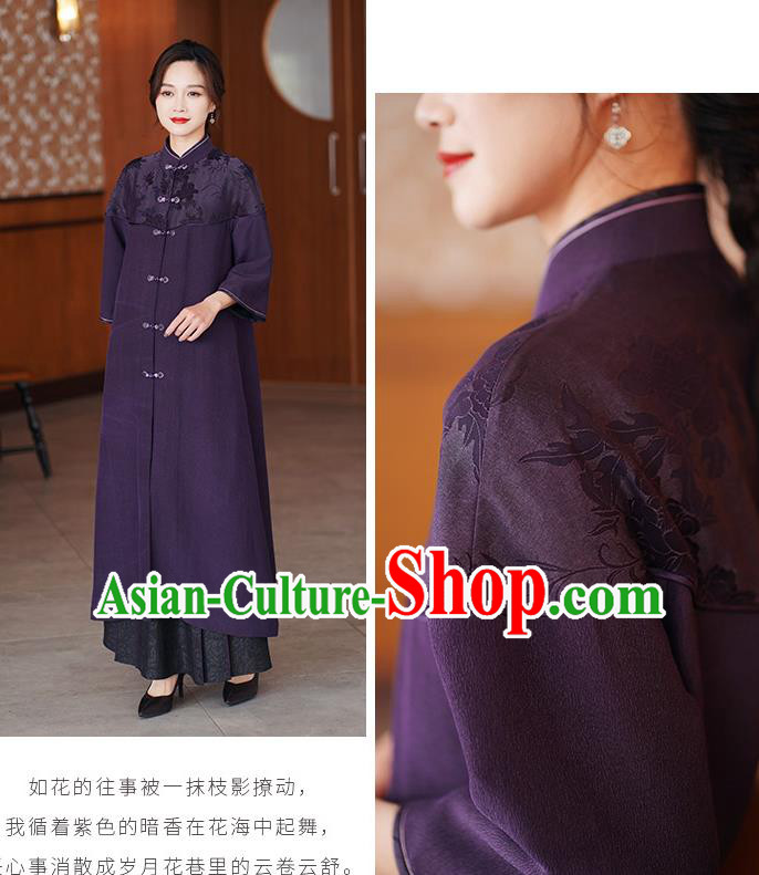 China Traditional Tang Suit Purple Silk Dust Coat National Gambiered Guangdong Gauze Outer Garment