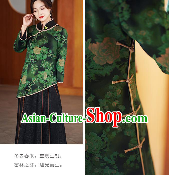 China National Gambiered Guangdong Gauze Shirt Traditional Tang Suit Green Silk Blouse