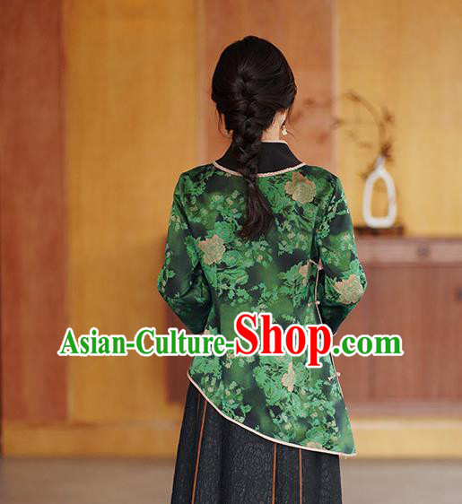 China National Gambiered Guangdong Gauze Shirt Traditional Tang Suit Green Silk Blouse