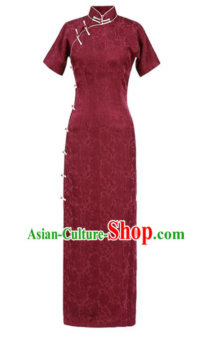 Chinese Traditional Purple Cheongsam National Shanghai Mistress Costume Classical Jacquard Silk Qipao Dress