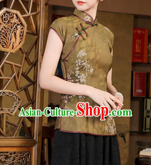 China Traditional Tang Suit Ginger Tencel Shirt Classical Cheongsam Upper Outer Garment