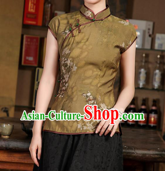 China Traditional Tang Suit Ginger Tencel Shirt Classical Cheongsam Upper Outer Garment