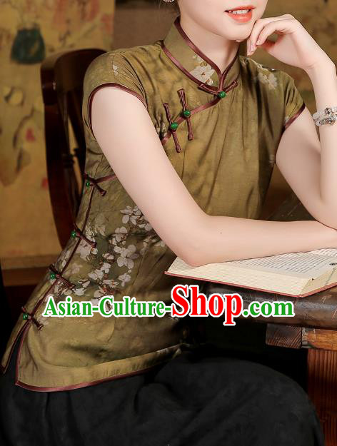 China Traditional Tang Suit Ginger Tencel Shirt Classical Cheongsam Upper Outer Garment