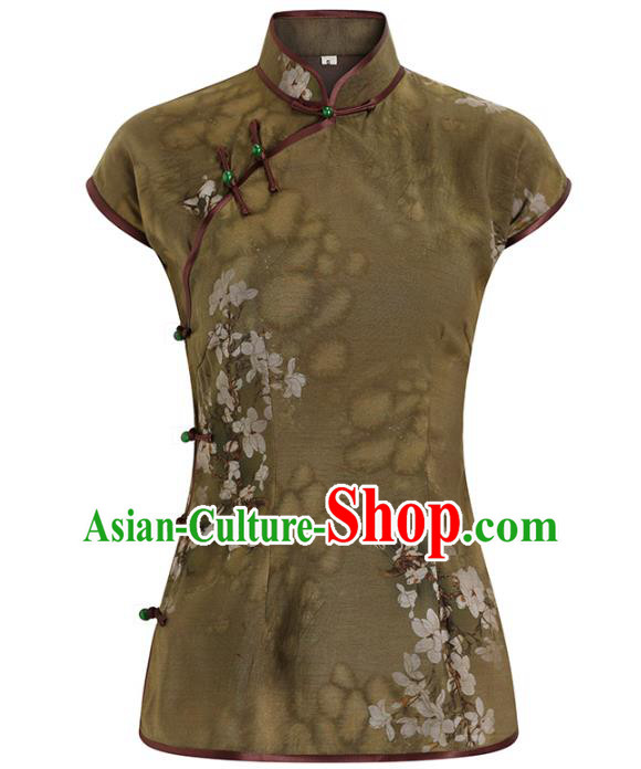 China Traditional Tang Suit Ginger Tencel Shirt Classical Cheongsam Upper Outer Garment
