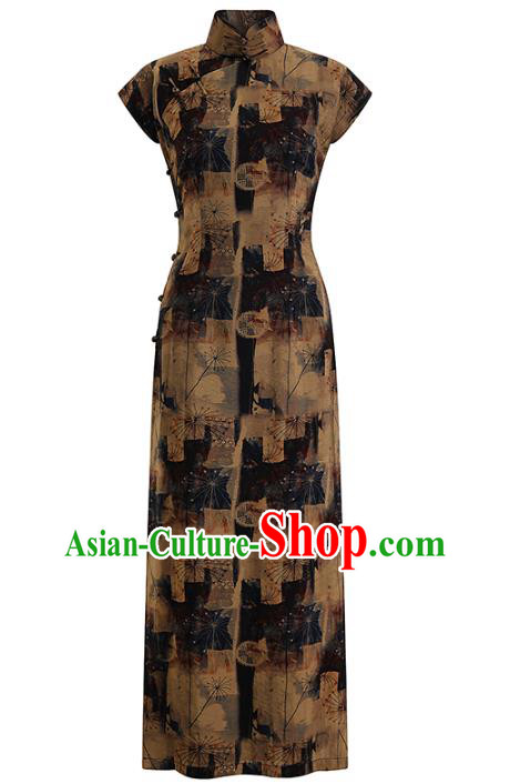 Chinese Traditional Brown Cheongsam Clothing Classical Shanghai Young Lady Qipao Dress