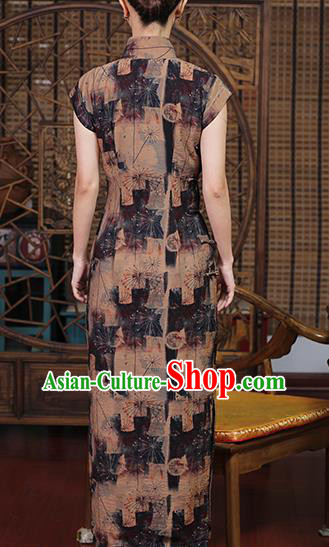 Chinese Traditional Brown Cheongsam Clothing Classical Shanghai Young Lady Qipao Dress