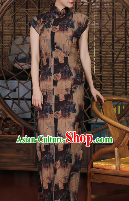 Chinese Traditional Brown Cheongsam Clothing Classical Shanghai Young Lady Qipao Dress