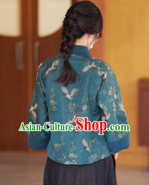 China National Female Outer Garment Traditional Tang Suit Blue Brocade Jacket