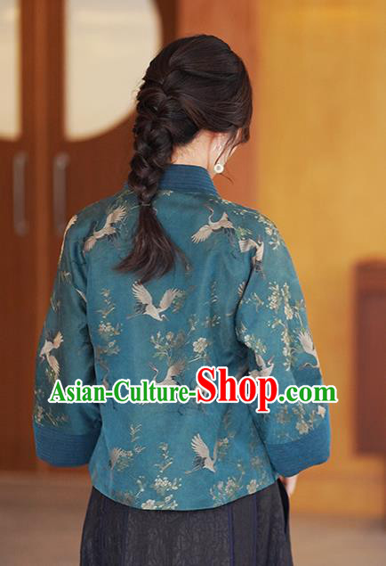 China National Female Outer Garment Traditional Tang Suit Blue Brocade Jacket