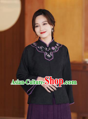China National Embroidered Upper Outer Garment Traditional Tang Suit Black Silk Jacket