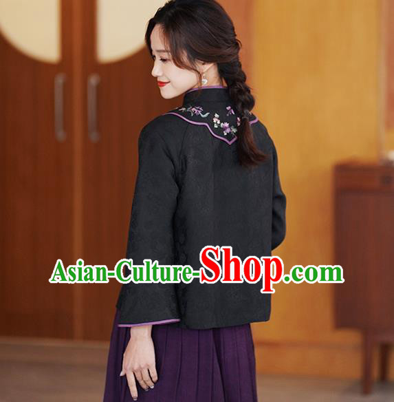 China National Embroidered Upper Outer Garment Traditional Tang Suit Black Silk Jacket