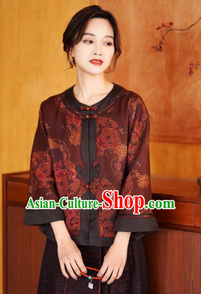 China Traditional Tang Suit Drak Red Silk Jacket National Gambiered Guangdong Gauze Outer Garment