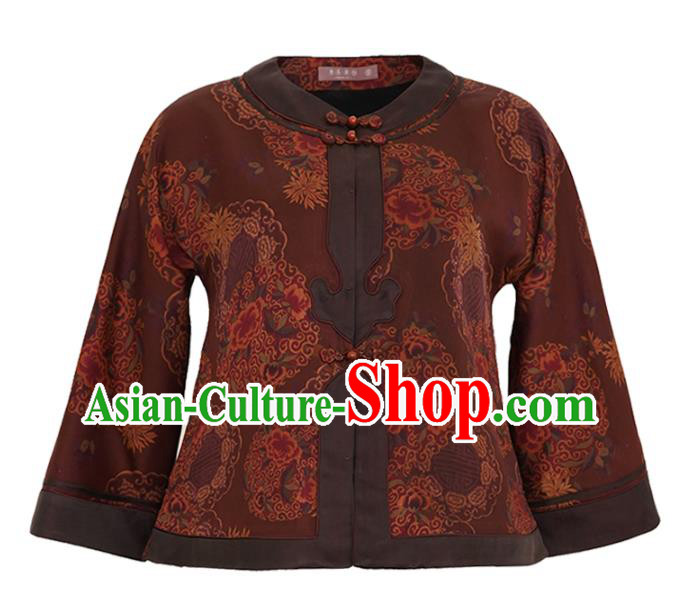 China Traditional Tang Suit Drak Red Silk Jacket National Gambiered Guangdong Gauze Outer Garment