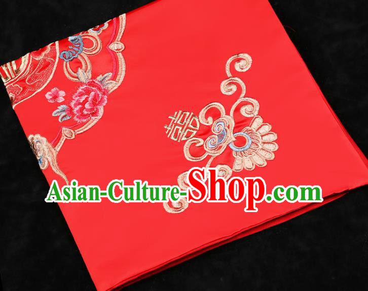 China Xiuhe Suit Embroidered Peony Headdress Traditional Wedding Headwear Bride Red Veil