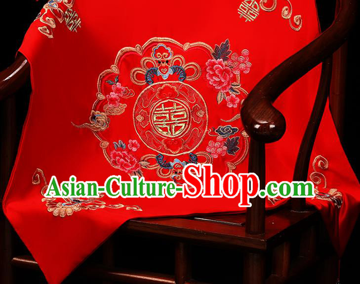 China Xiuhe Suit Embroidered Peony Headdress Traditional Wedding Headwear Bride Red Veil