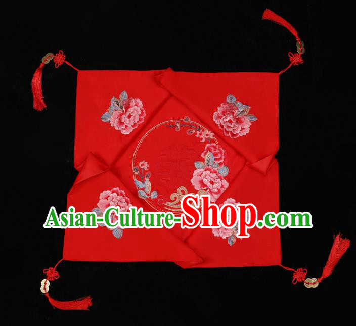 China Bride Red Veil Xiuhe Suit Embroidered Peony Headdress Traditional Wedding Headwear
