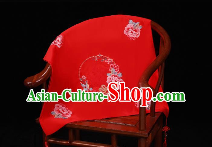 China Bride Red Veil Xiuhe Suit Embroidered Peony Headdress Traditional Wedding Headwear