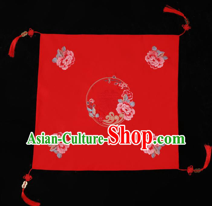 China Bride Red Veil Xiuhe Suit Embroidered Peony Headdress Traditional Wedding Headwear