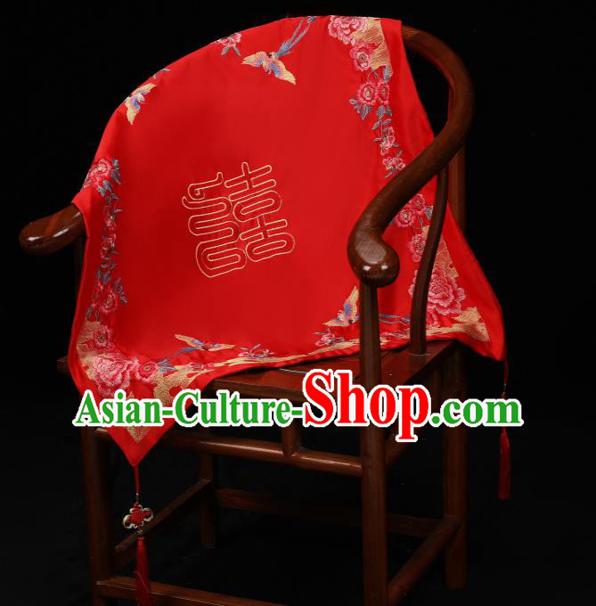 China Bride Red Veil Traditional Wedding Headwear Xiuhe Suit Embroidered Peony Headdress