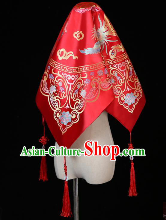 China Xiuhe Suit Satin Headdress Traditional Wedding Headwear Ancient Bride Red Veil
