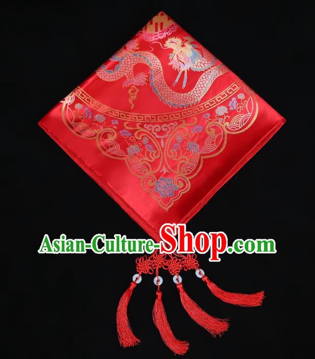 China Xiuhe Suit Satin Headdress Traditional Wedding Headwear Ancient Bride Red Veil