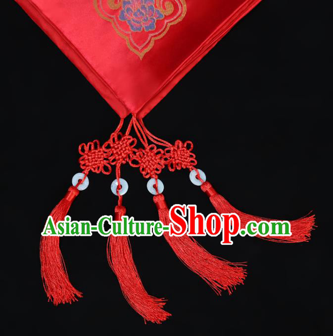 China Xiuhe Suit Satin Headdress Traditional Wedding Headwear Ancient Bride Red Veil