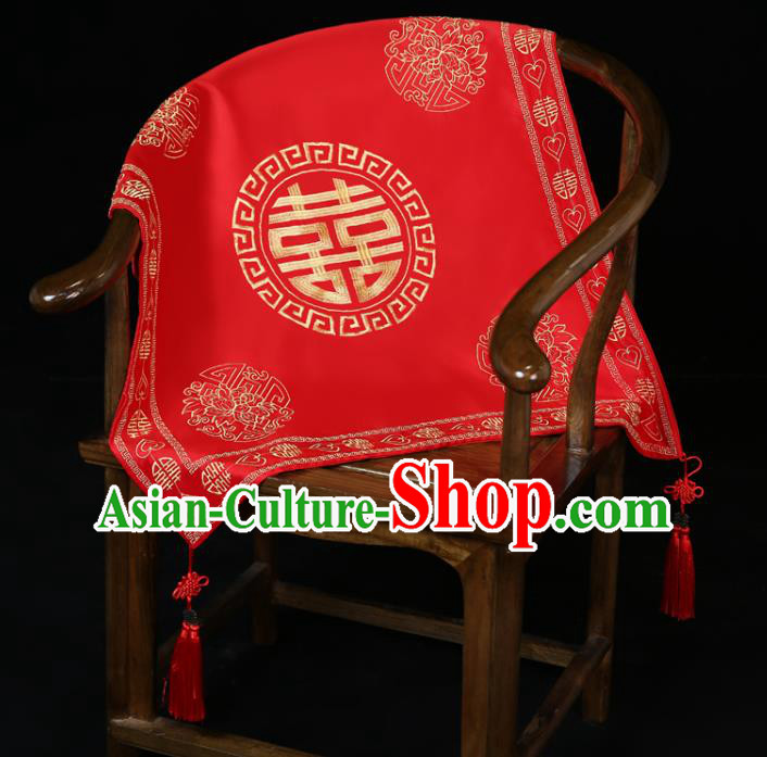 China Traditional Wedding Headwear Ancient Bride Red Veil Xiuhe Suit Red Satin Kerchief Headdress