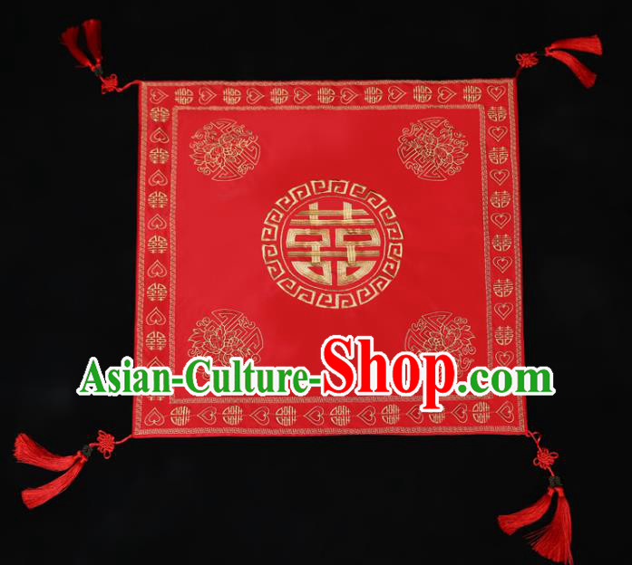 China Traditional Wedding Headwear Ancient Bride Red Veil Xiuhe Suit Red Satin Kerchief Headdress
