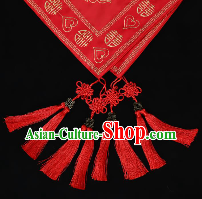 China Traditional Wedding Headwear Ancient Bride Red Veil Xiuhe Suit Red Satin Kerchief Headdress