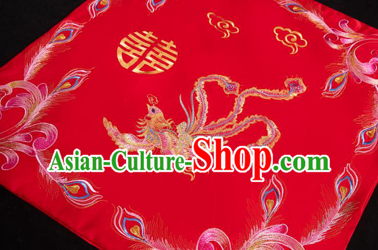 China Xiuhe Suit Red Satin Kerchief Traditional Wedding Headwear Embroidered Phoenix Bridal Veil
