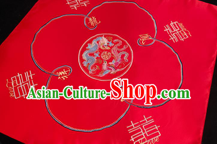 China Traditional Wedding Headdress Embroidered Dragon Phoenix Bridal Veil Xiuhe Suit Red Satin Kerchief