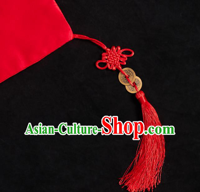 China Traditional Wedding Headdress Embroidered Dragon Phoenix Bridal Veil Xiuhe Suit Red Satin Kerchief