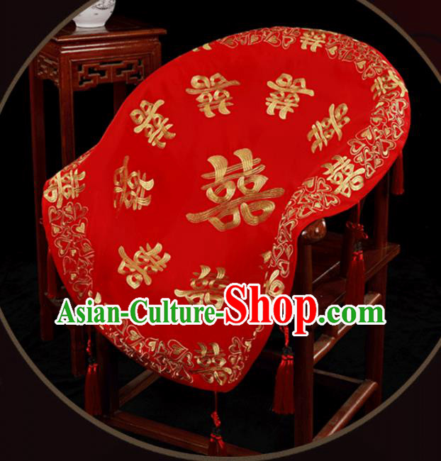 China Red Satin Circular Kerchief Bridal Veil Traditional Wedding Xiuhe Suit Embroidered Headpiece