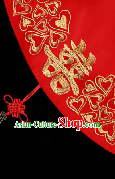 China Red Satin Circular Kerchief Bridal Veil Traditional Wedding Xiuhe Suit Embroidered Headpiece