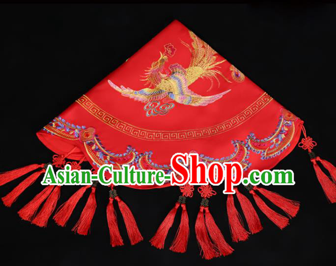 China Traditional Wedding Xiuhe Suit Headdress Embroidery Dragon Phoenix Red Bridal Veil Kerchief