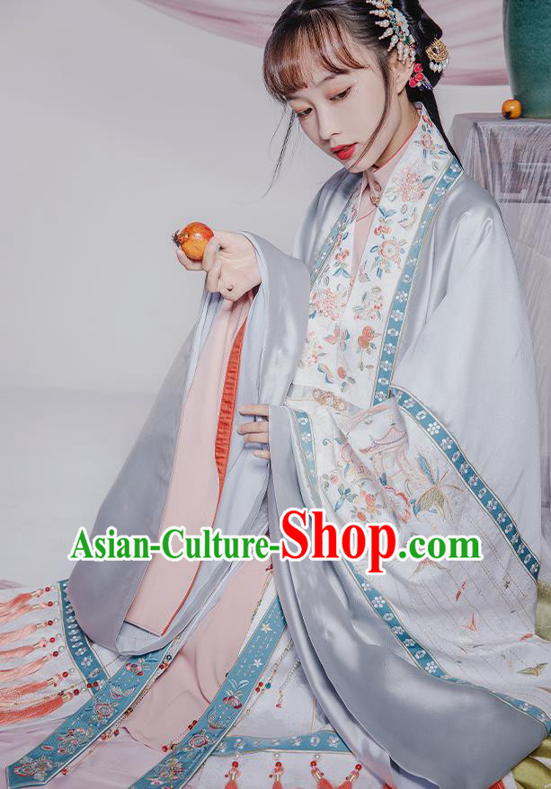China Traditional Ming Dynasty Nobility Woman Embroidery Costumes Ancient Court Princess Hanfu Clothing